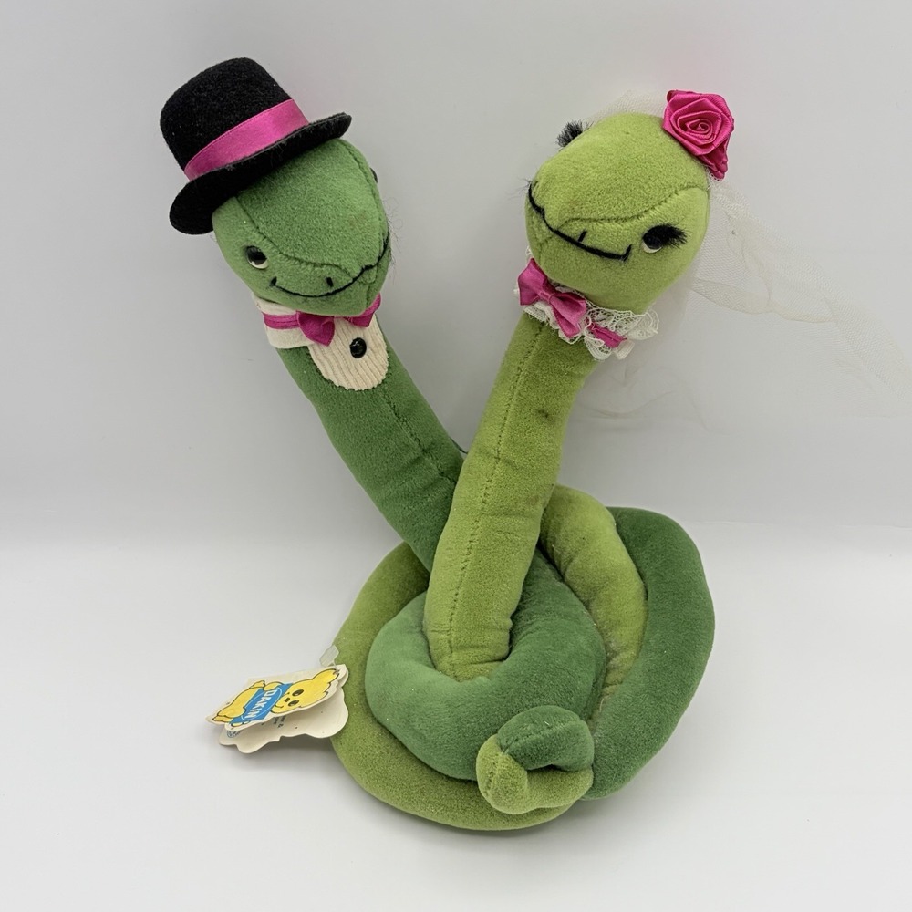 Vintage 1987 Dakin Entwined Bride & Groom Snakes 8" Plush Stuffed Animal